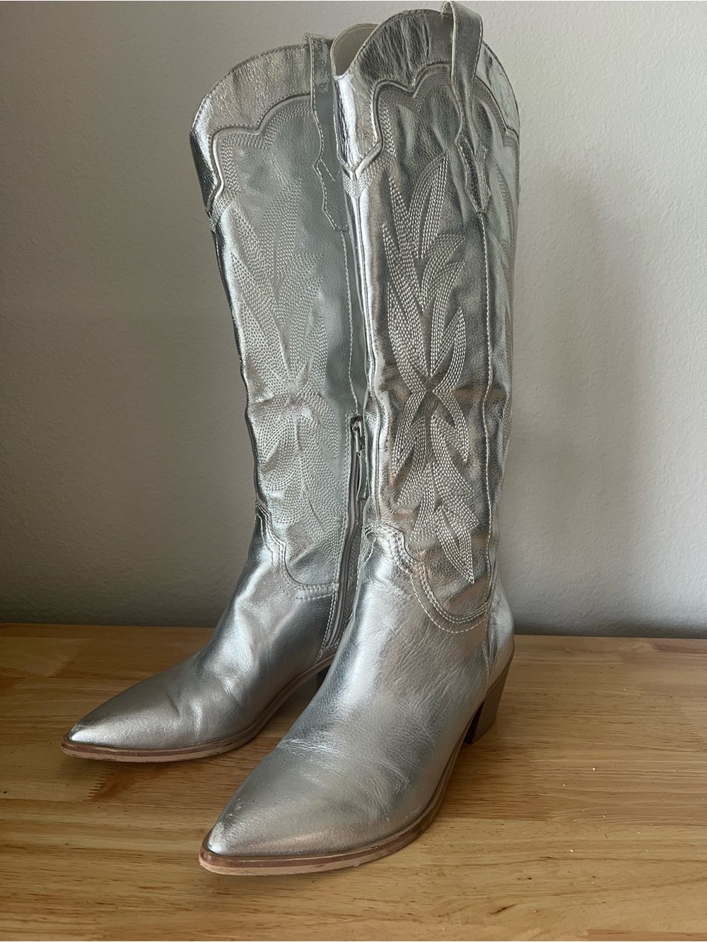 Dolce Vita Metallic Silver Knee-High Western Boots
